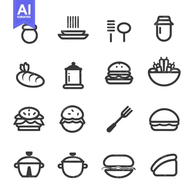 Set of Black and White Food Icons