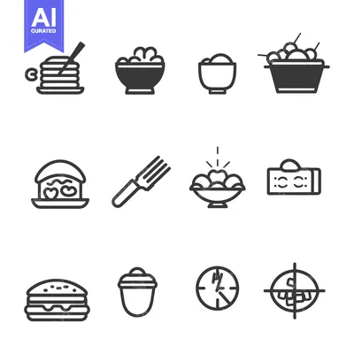 Aset desain premium: Set of Black and White Food Icons