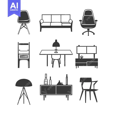 Set of Black and White Furniture Icons