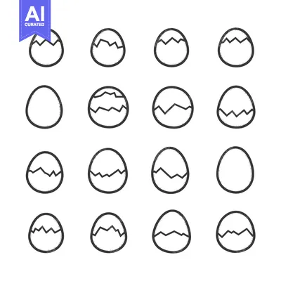 Aset desain premium: Set of Black and White Hand-Drawn Egg Icons in Various Stages of Crack