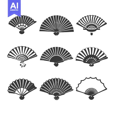 Premium design asset: Set of Black and White Hand Fans in Different Designs