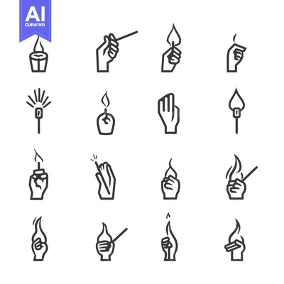 Set of Black and White Hand Lighting Icons