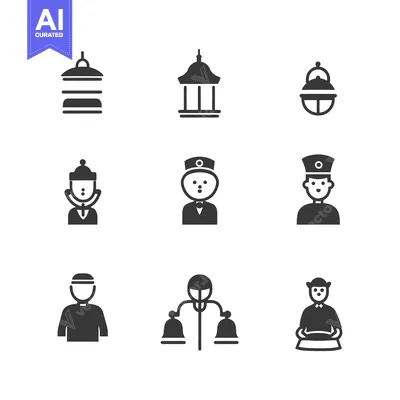 Aset premium populer: Set of Black and White Icons Featuring People in Various Professions a