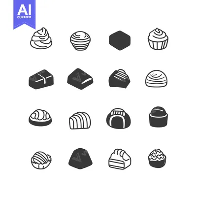 Popular premium asset: Set of black and white icons of different types of sweets