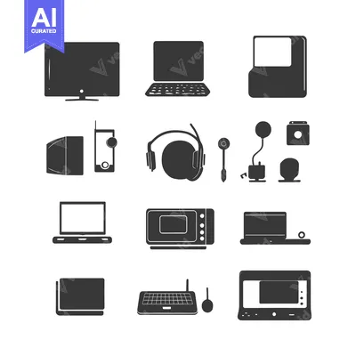 Set of Black and White Icons Representing Electronic Devices