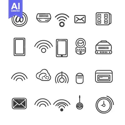 Set of Black and White Internet and Network Icons