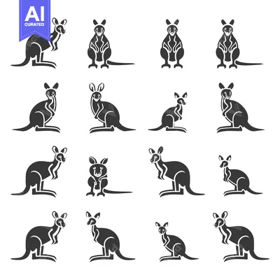 Aset premium populer: Set of Black and White Kangaroo Silhouettes in Various Poses