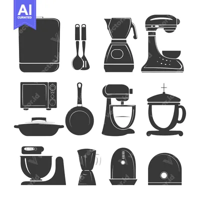 Set of Black and White Kitchen Appliance Icons