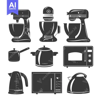 Popular premium asset: Set of black and white kitchen appliance icons