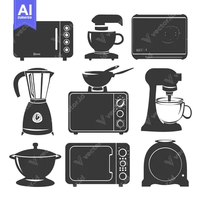 Aset premium populer: Set of Black and White Kitchen Appliances Icons