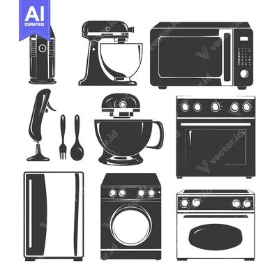 Aset premium populer: Set of Black and White Kitchen Appliances Silhouettes