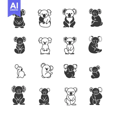 Aset premium populer: Set of Black and White Koala Bear Icons in Different Poses