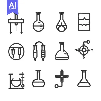 Aset desain premium: Set of Black and White Laboratory Equipment Icons