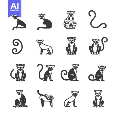 Aset premium populer: Set of black and white lemur icons