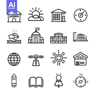 Premium design asset: Set of Black and White Linear Icons Related to Education