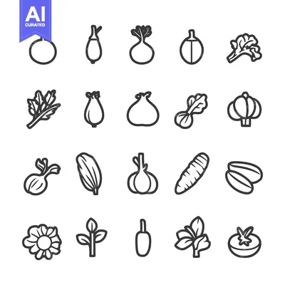 Popular premium asset: Set of Black and White Line Drawings of Various Vegetables and Plants