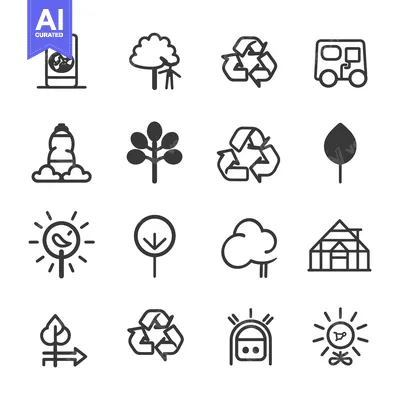 Premium design asset: Set of Black and White Line Icons Related to Ecology and Nature