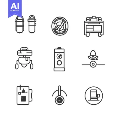Aset desain premium: Set of Black and White Line Icons Representing Various Subjects