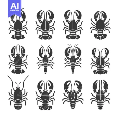 Premium design asset: Set of Black and White Lobster Silhouette Icons