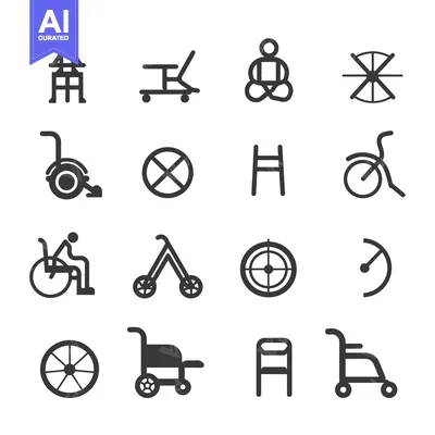 Set of Black and White Mobility Aid Icons