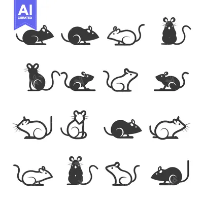 Aset desain premium: Set of Black and White Mouse Icons in Different Poses