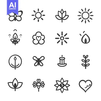 Premium design asset: Set of Black and White Nature Line Art Icons