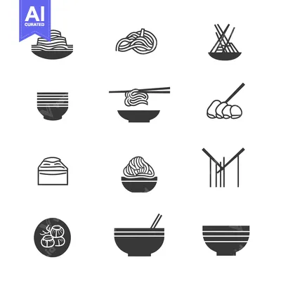 Set of Black and White Noodle Icons