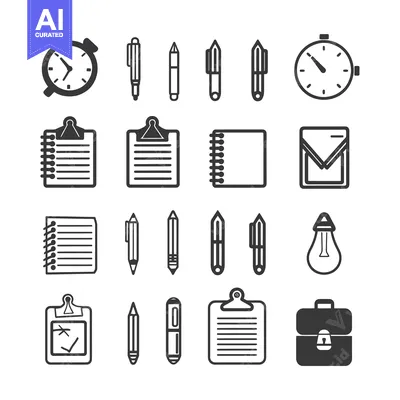 Aset premium populer: Set of Black and White Office Supplies Icons