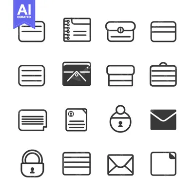 Aset desain premium: Set of Black and White Outline Icons Related to Documents and Data