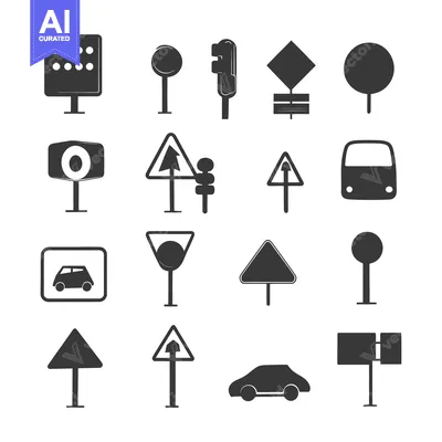 Popular premium asset: Set of Black and White Road Sign Icons
