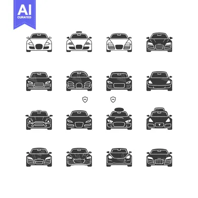 Aset desain premium: Set of Black and White Silhouette Car Icons