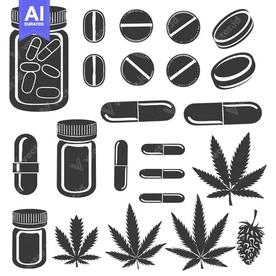 Aset premium populer: Set of Black and White Silhouette Icons for Cannabis Products