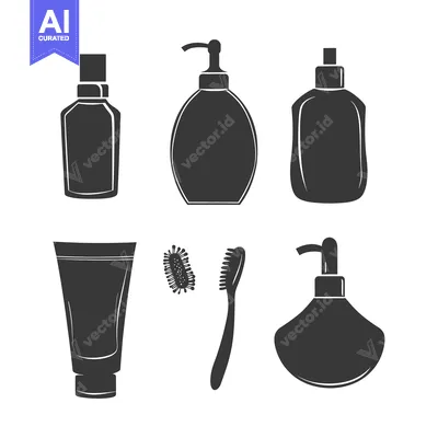Aset premium populer: Set of black and white silhouette icons of bathroom essentials
