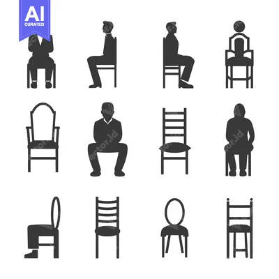 Premium design asset: Set of Black and White Silhouette Icons of People Sitting on Chairs