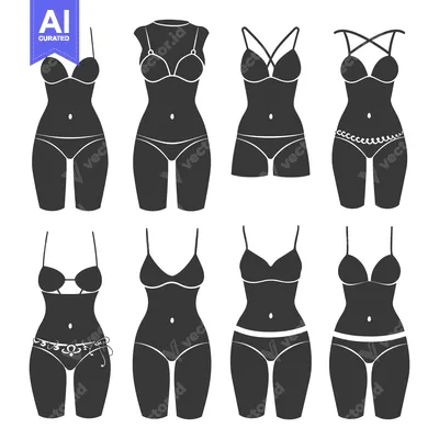 Aset premium populer: Set of Black and White Silhouette Images of Female Body in Underwear