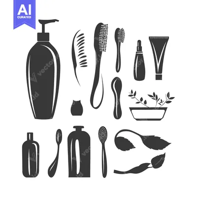 Set of Black and White Silhouettes of Bathroom Products