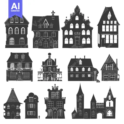 Popular premium asset: Set of Black and White Silhouettes of Different Houses