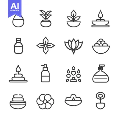 Aset desain premium: Set of Black and White Spa and Wellness Icons