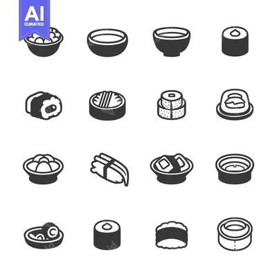 Set of Black and White Sushi Icons