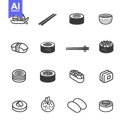 Set of Black and White Sushi Icons