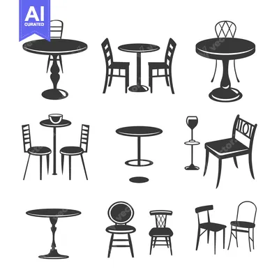 Popular premium asset: Set of Black and White Table and Chair Silhouette Icons