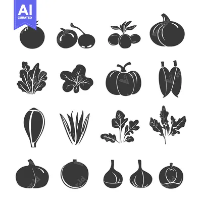Set of Black and White Vegetable Icons