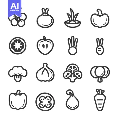 Aset premium populer: Set of Black and White Vegetable Line Icons
