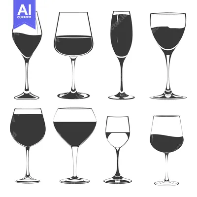 Set of Black and White Wine Glass Silhouettes