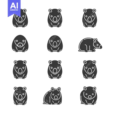 Premium design asset: Set of black and white wombat icons