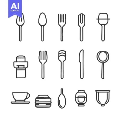 Aset premium populer: Set of Black Line Icons for Dining Utensils and Beverages