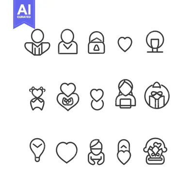 Set of Black Line Icons on White Background