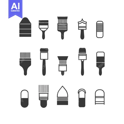 Set of Black Paintbrush and Paint Can Icons