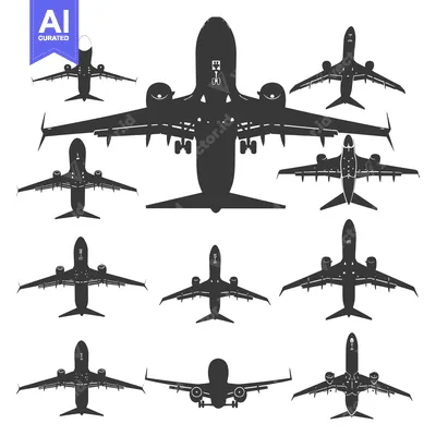 Aset premium populer: Set of black silhouettes of airplanes viewed from below