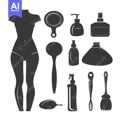 Aset desain premium: Set of Black Silhouettes of Beauty and Hygiene Items